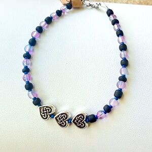 Hand Crafted Triple Celtic Hearts Purple & Black Beaded Bracelet